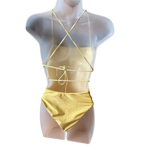 Lovers & Friends Yellow Halter One-Piece Swimsuit With Strappy Back Size XS - Picture 4 of 5